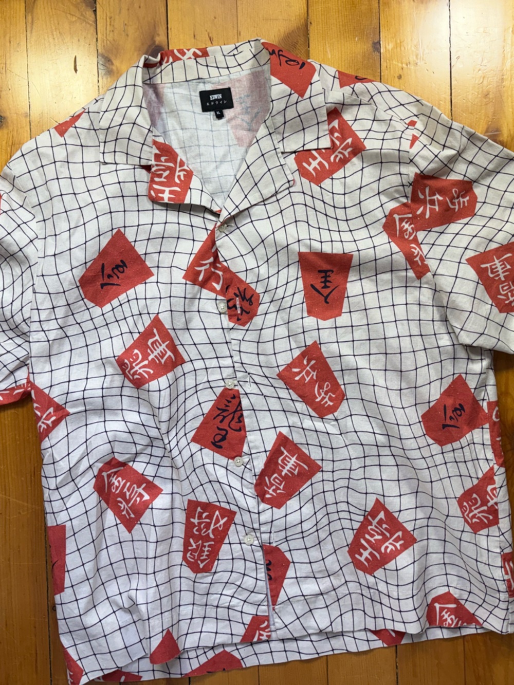 Edwin Shogi Shirt SS Size XL Linen Cotton Blend. Shogi Game Pieces